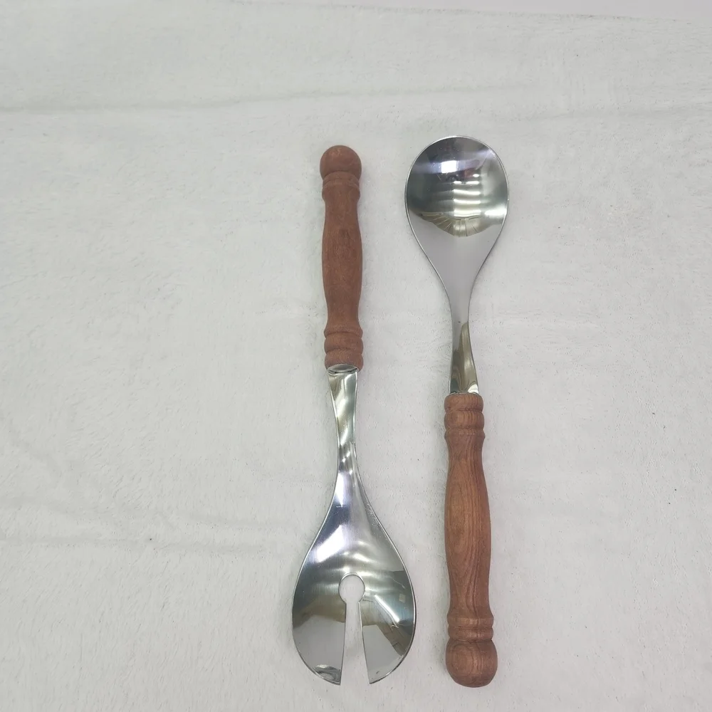 Vintage Wooden Handle Stainless Steel Salad Server Set 11
